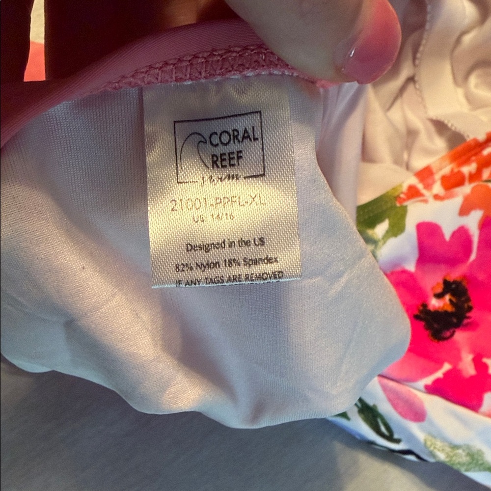 Floral Print and Coral Pink One-Piece Swimsuit - Picture 2 of 3